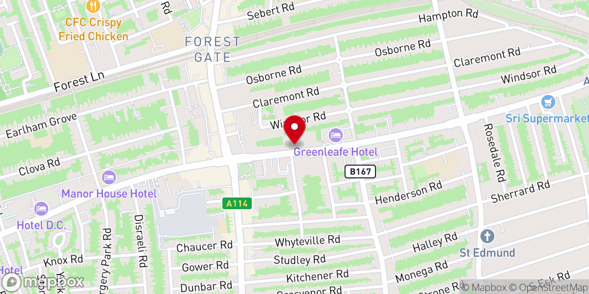 Map showing location of Woodgrange Baptist Church