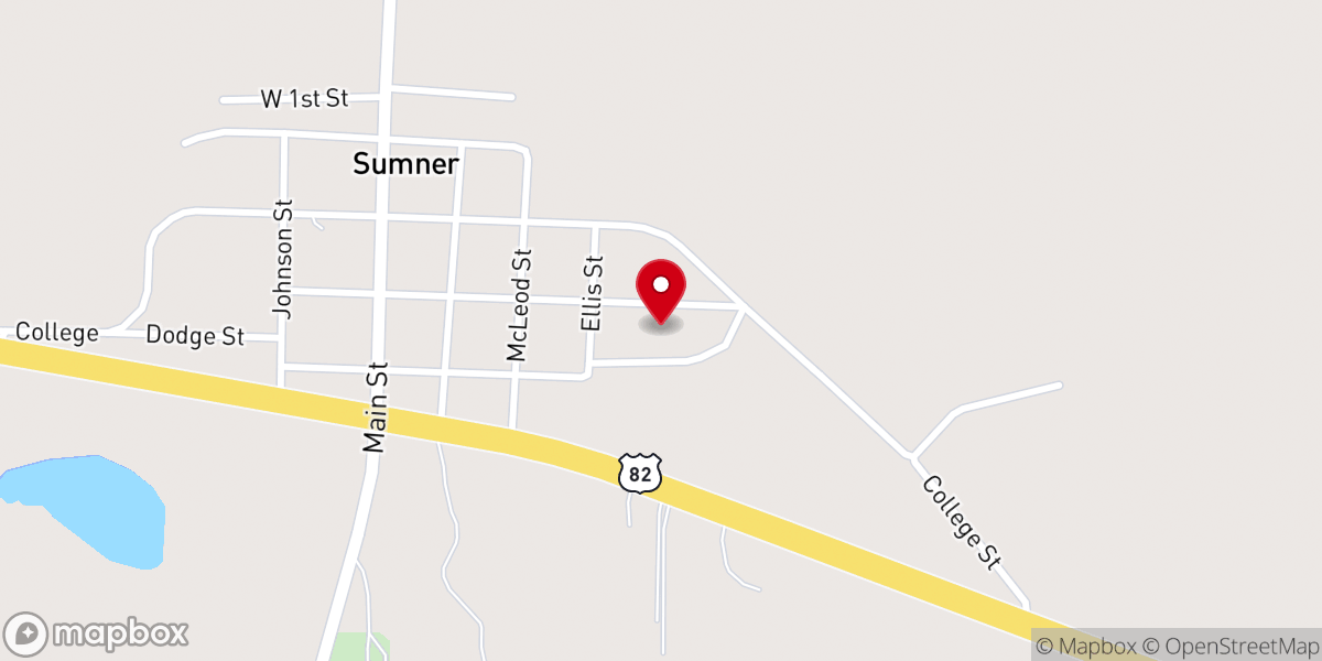 Map showing location of Town of Sumner City Hall