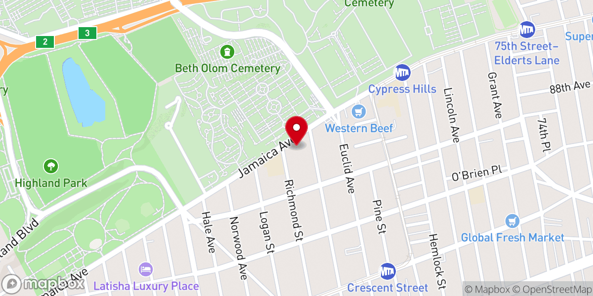 Map showing location of Iglesia Evangelica Misionera of Brooklyn