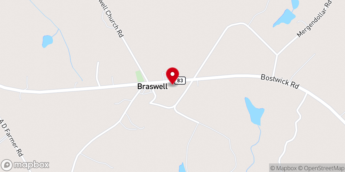 Map showing location of Braswell Baptist Church