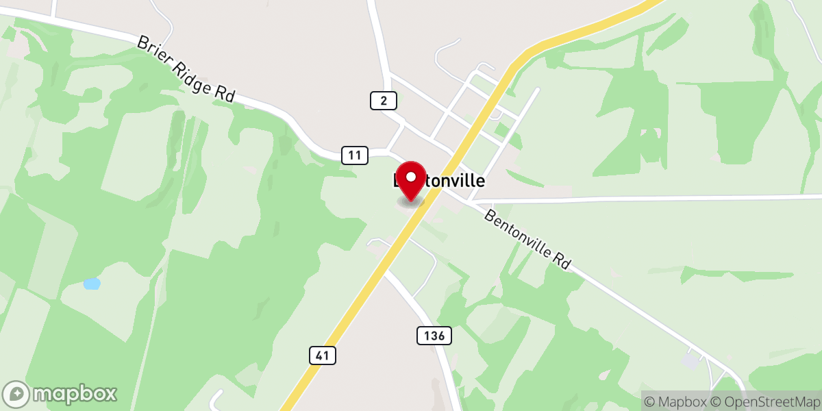 Map showing location of Bentonville Comunity Church