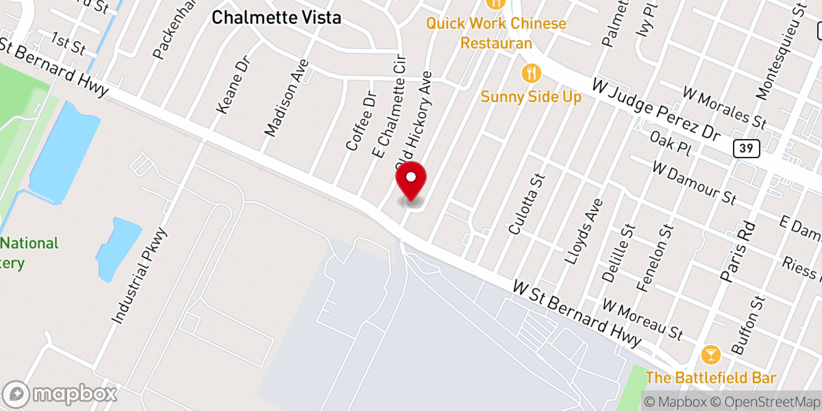 Map showing location of Chalmette Trailer Park