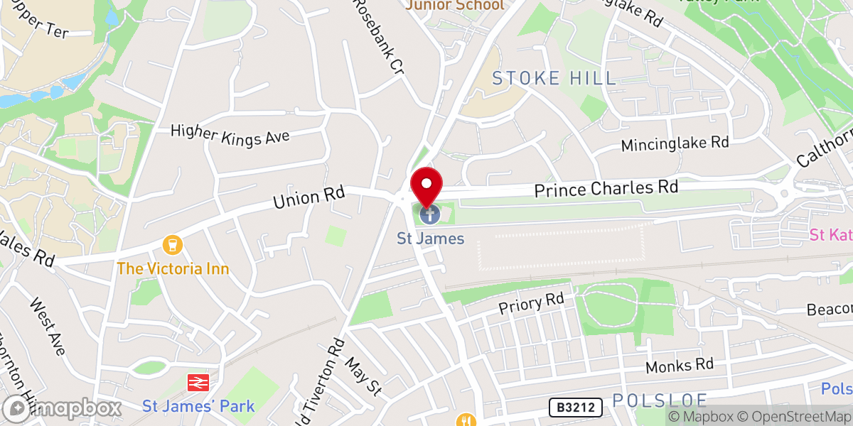 Map showing location of St James' Church