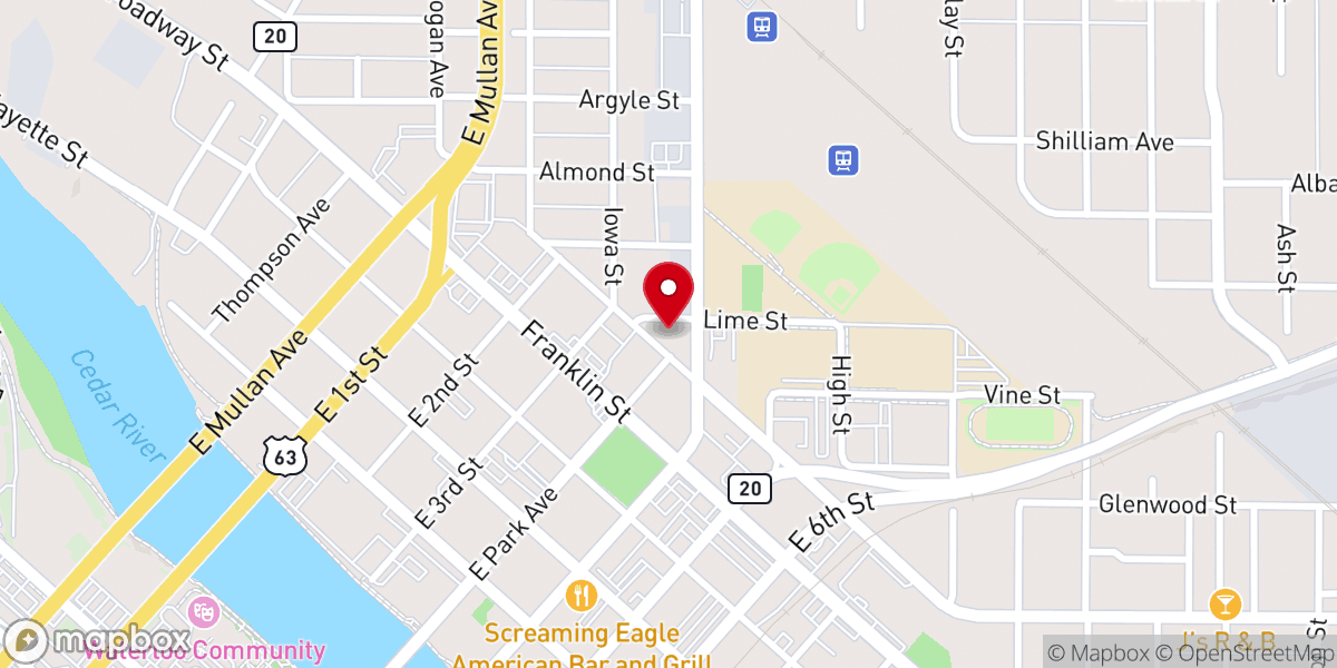 Map showing location of Walnut Street Baptist Church
