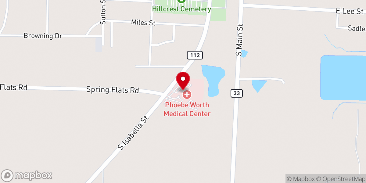 Map showing location of Phoebe Worth Medical Center