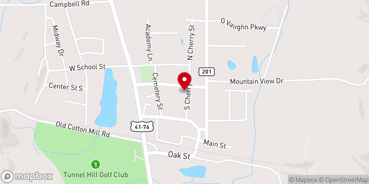 Map showing location of Tunnel Hill First Baptist Church