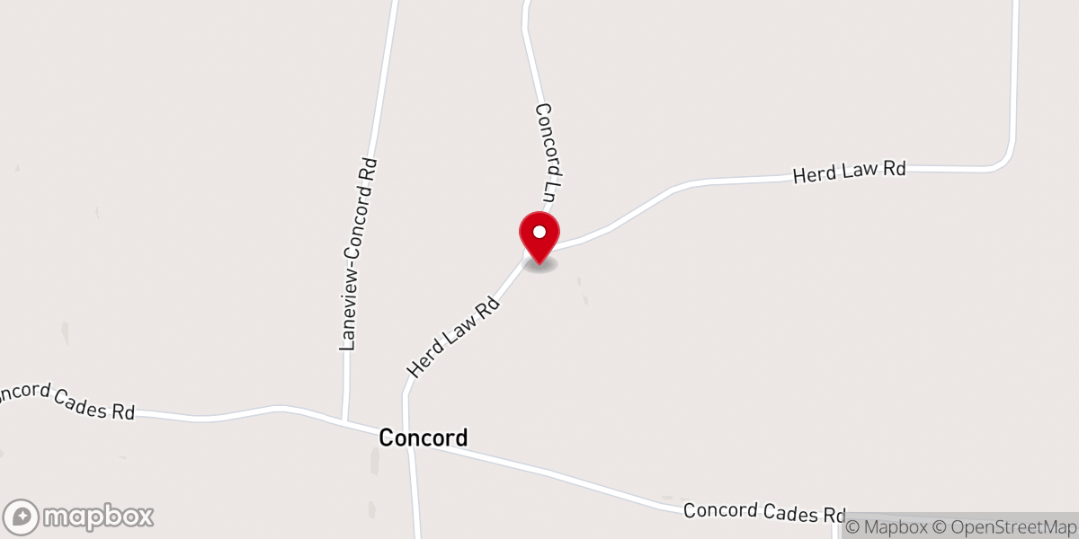 Map showing location of Concord Cumberland Presbyterian Church