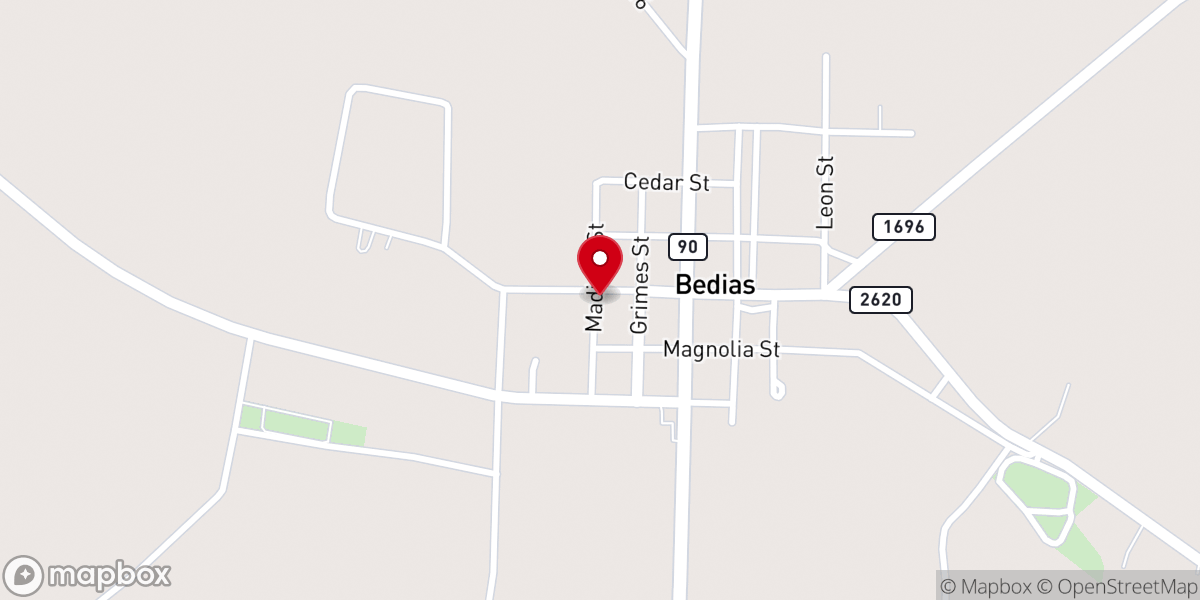 Map showing location of Bedias Food Pantry - Food Distribution Center