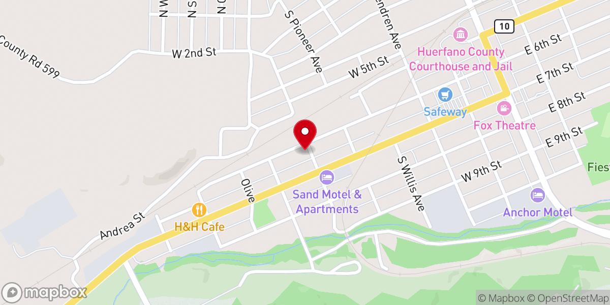 Map showing location of Huerfano Community Bible Church