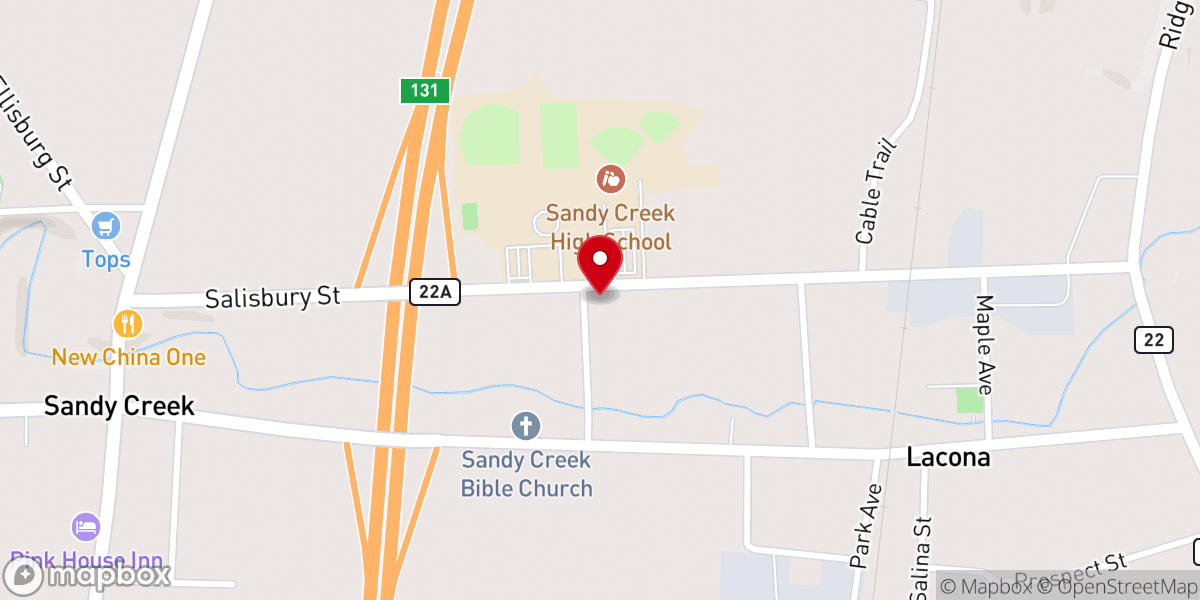Map showing location of UPLIFT Church (Sandy Creek/Lacona)