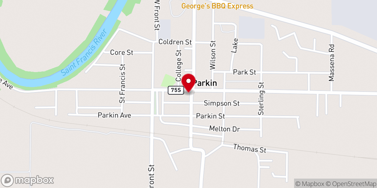 Map showing location of Parkin United Methodist Church
