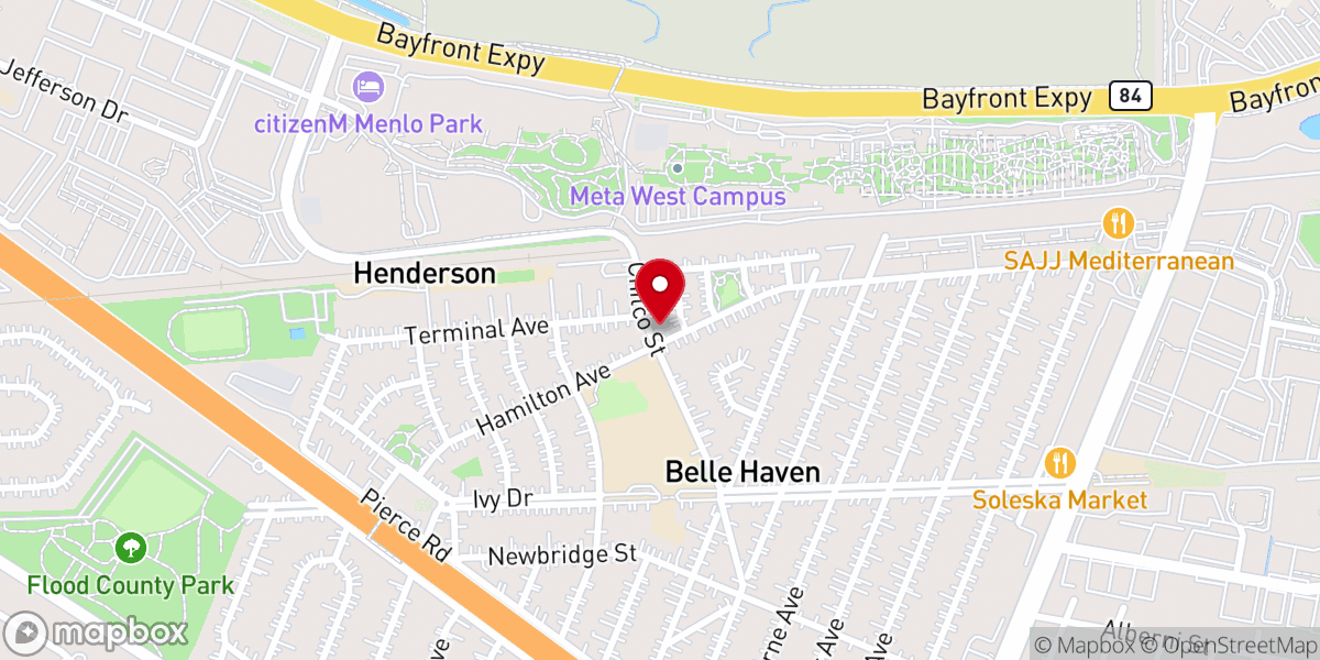 Map showing location of Menlo Park Church of God