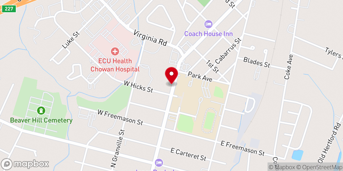 Map showing location of Edenton Wedding Chapel