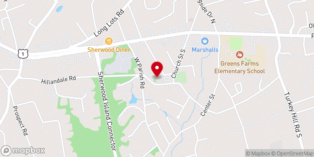 Map showing location of Greens Farms Church