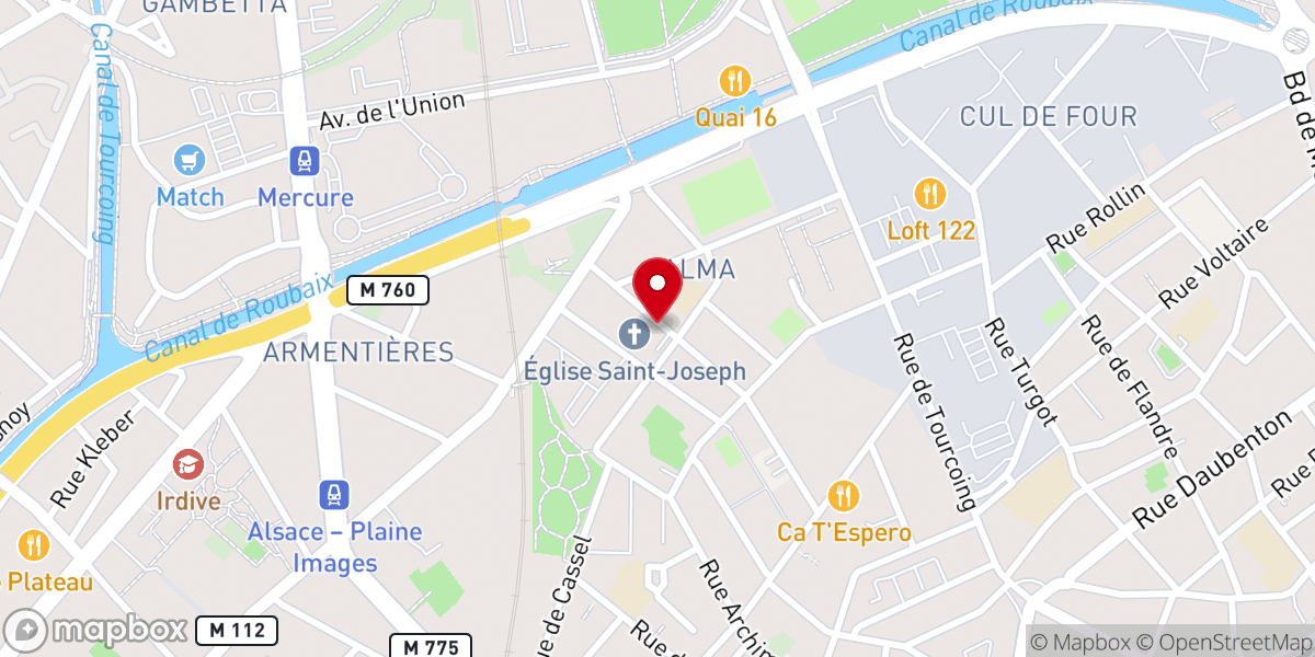 Map showing location of Église catholique Saint Joseph à Roubaix