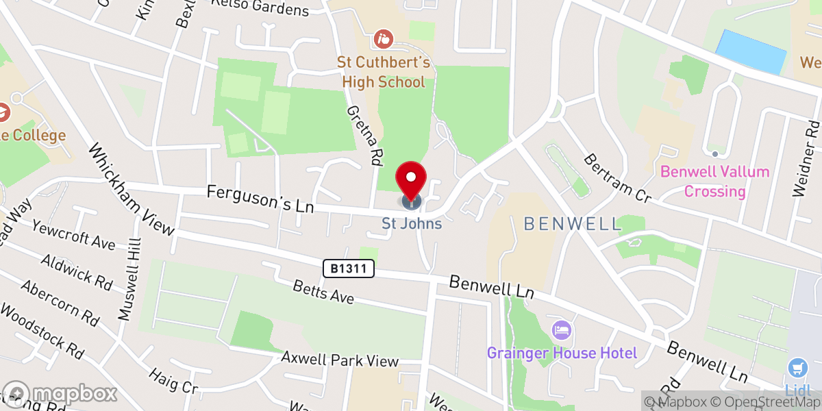 Map showing location of St John's Church Benwell Village