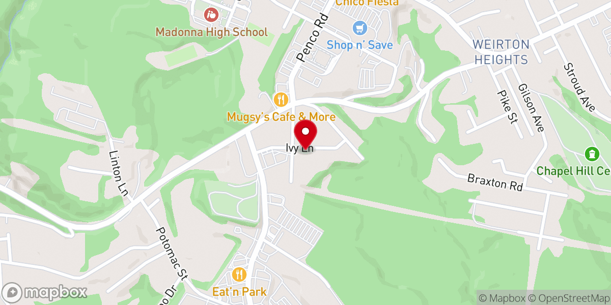 Map showing location of Weirton Heights Memorial Baptist