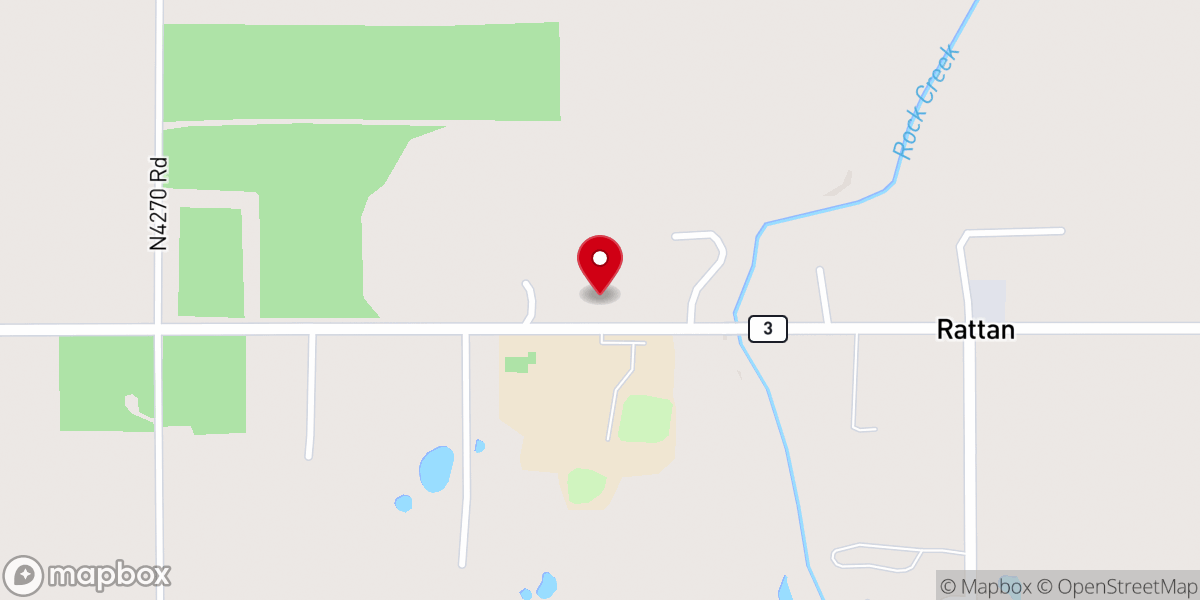 Map showing location of Rattan First Baptist Church
