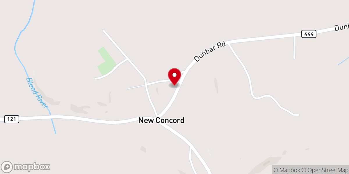 Map showing location of New Concord United Pentecostal Church