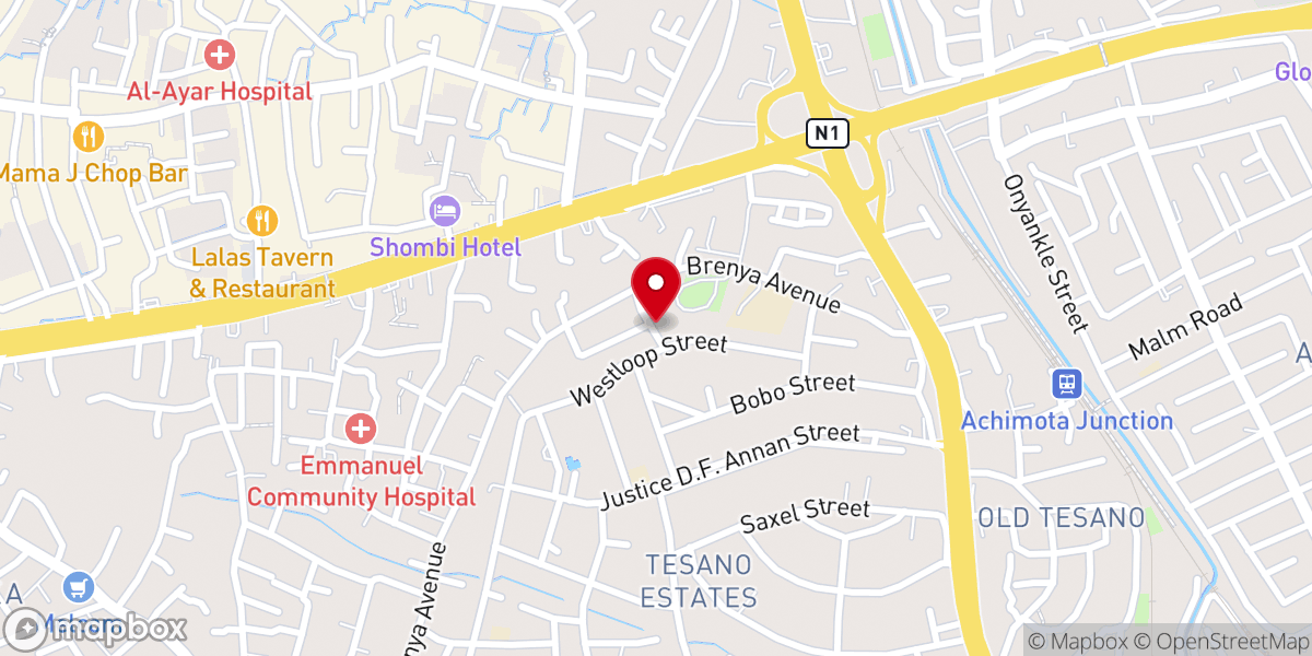 Map showing location of Pentecost International Worship Centre (PIWC Tesano)