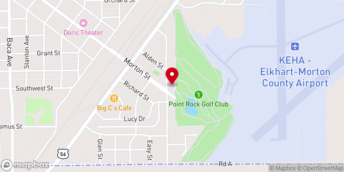 Map showing location of Hillcrest Southern Baptist Church