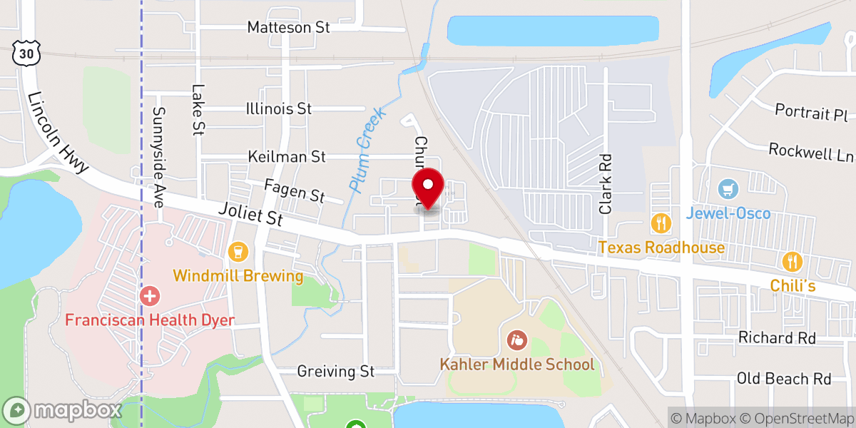 Map showing location of Dyer Dental Professionals