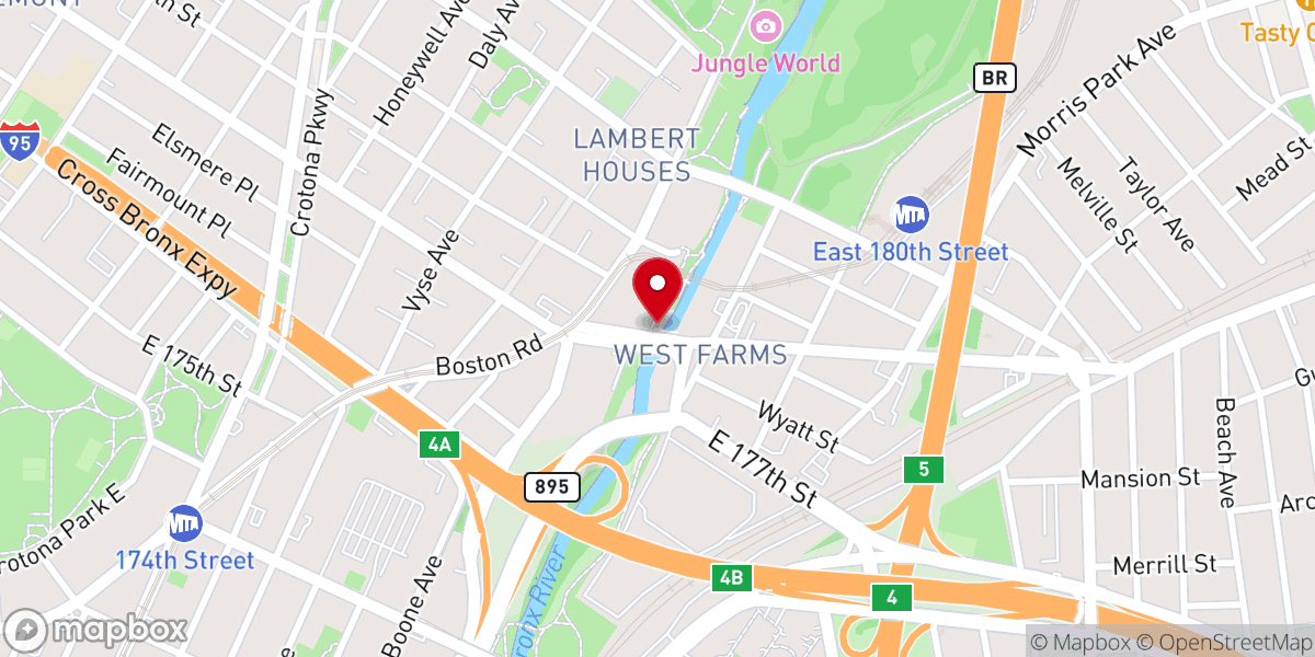 Map showing location of Bronx River Art Center