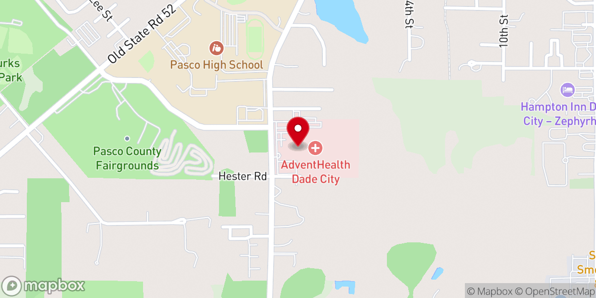 Map showing location of AdventHealth Dade City