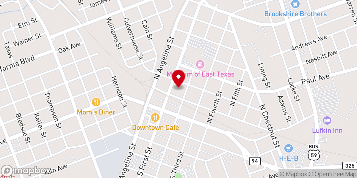 Map showing location of First Baptist Church Lufkin