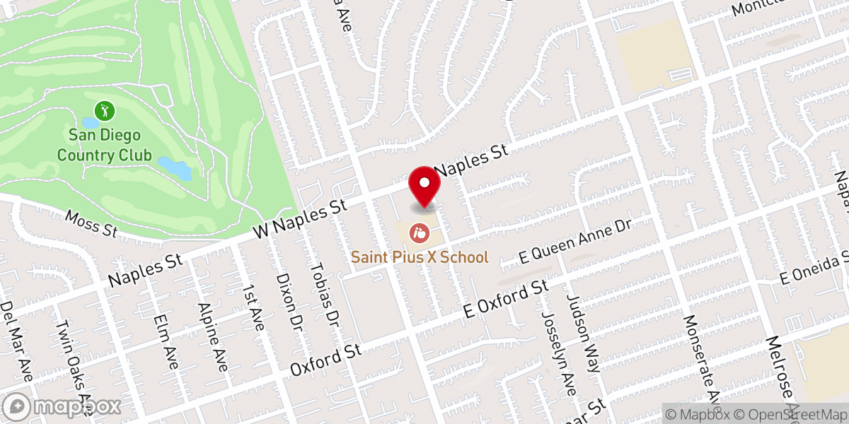 Map showing location of St. Pius X Catholic Church