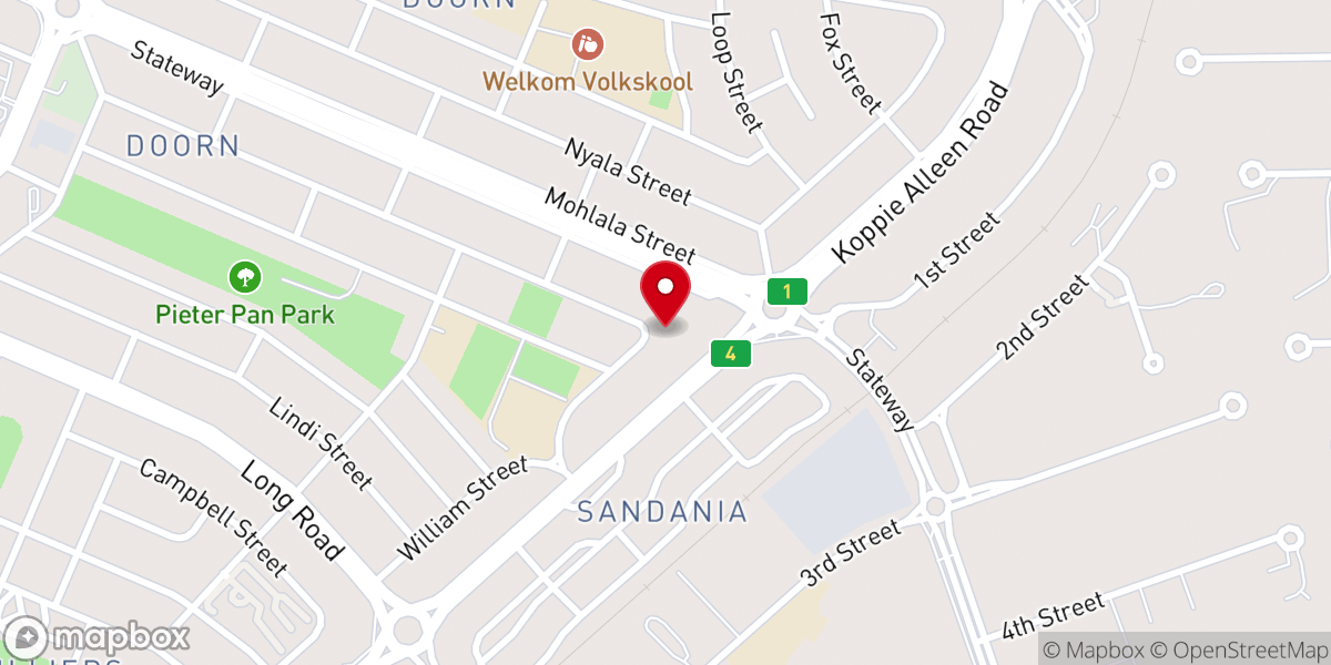 Map showing location of Life Church Welkom