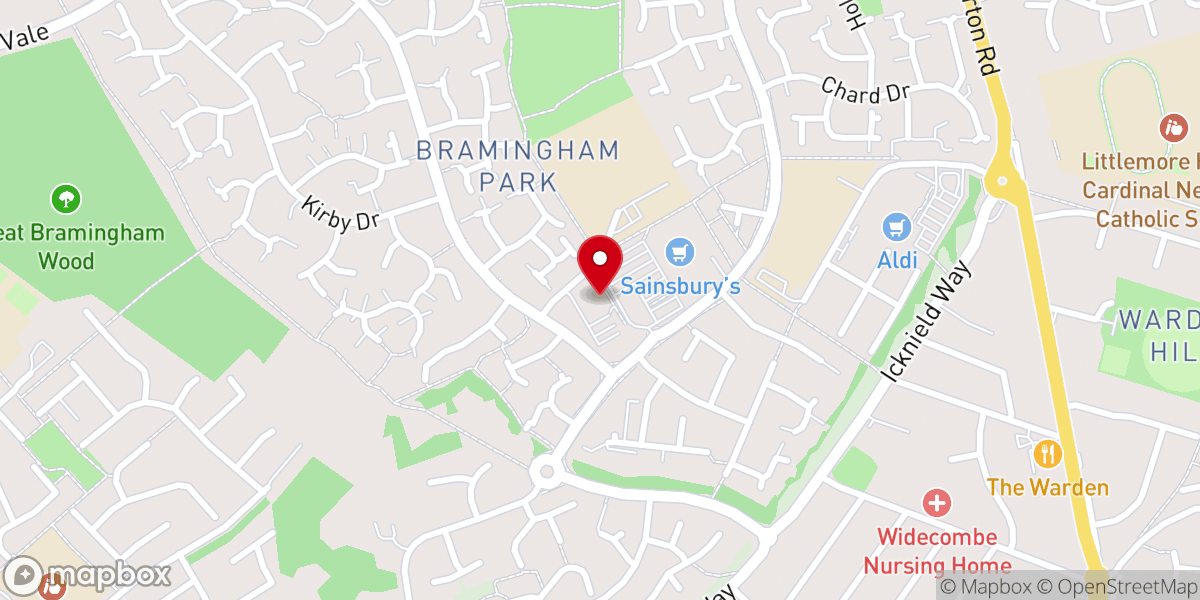 Map showing location of Bramingham Park Church