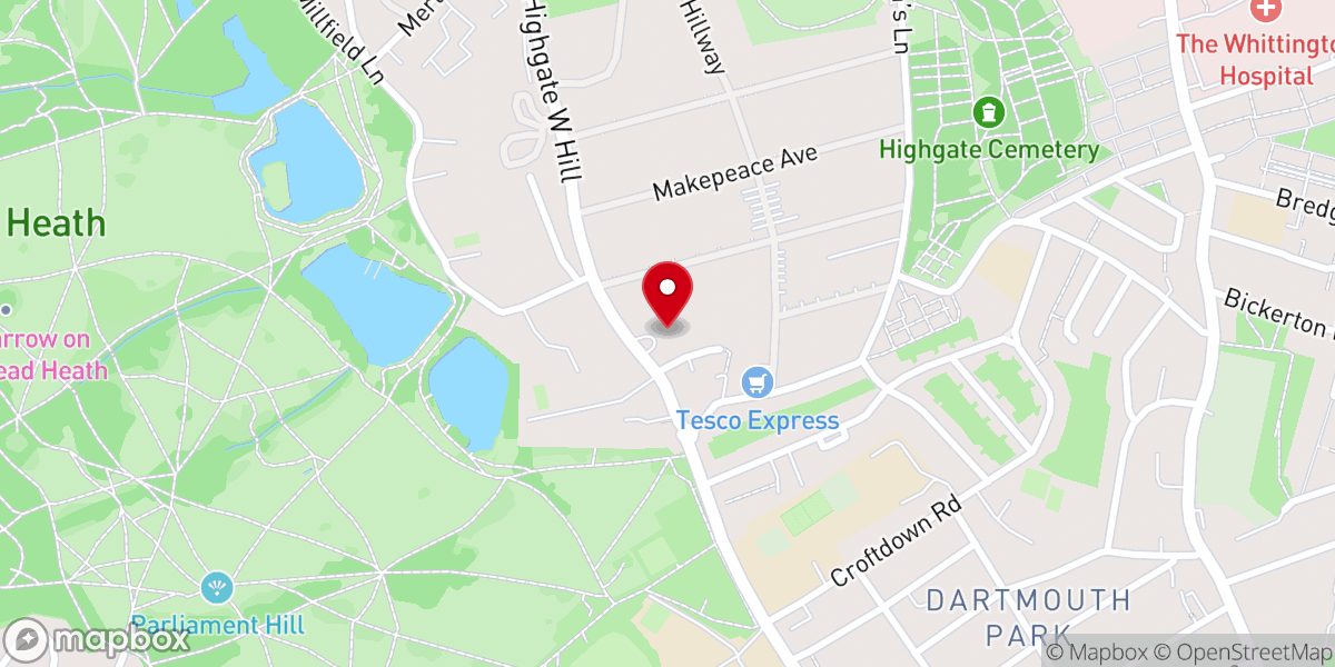 Map showing location of St Anne's Church, Highgate