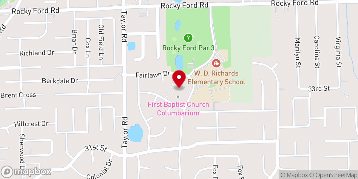 Map showing location of First Baptist Columbus