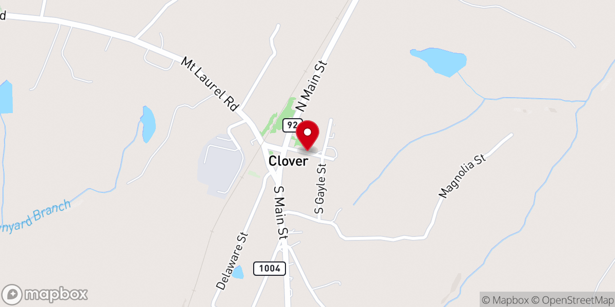 Map showing location of Clover Baptist Church