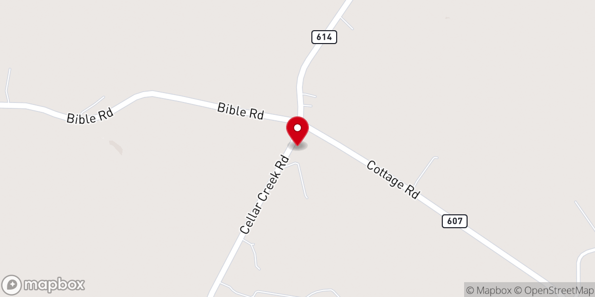 Map showing location of Cellar Creek Baptist Church