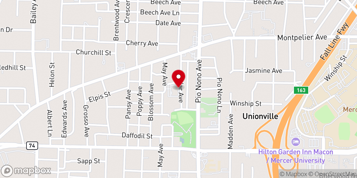 Map showing location of Center Hill Baptist Church