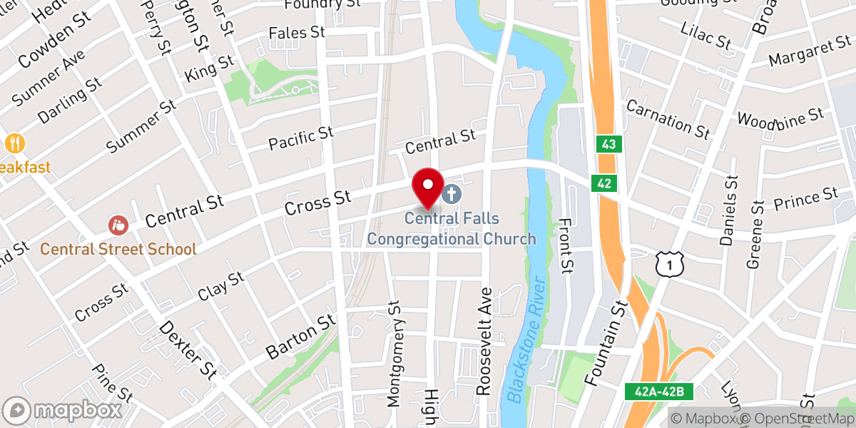 Map showing location of Central Falls Congregational Church