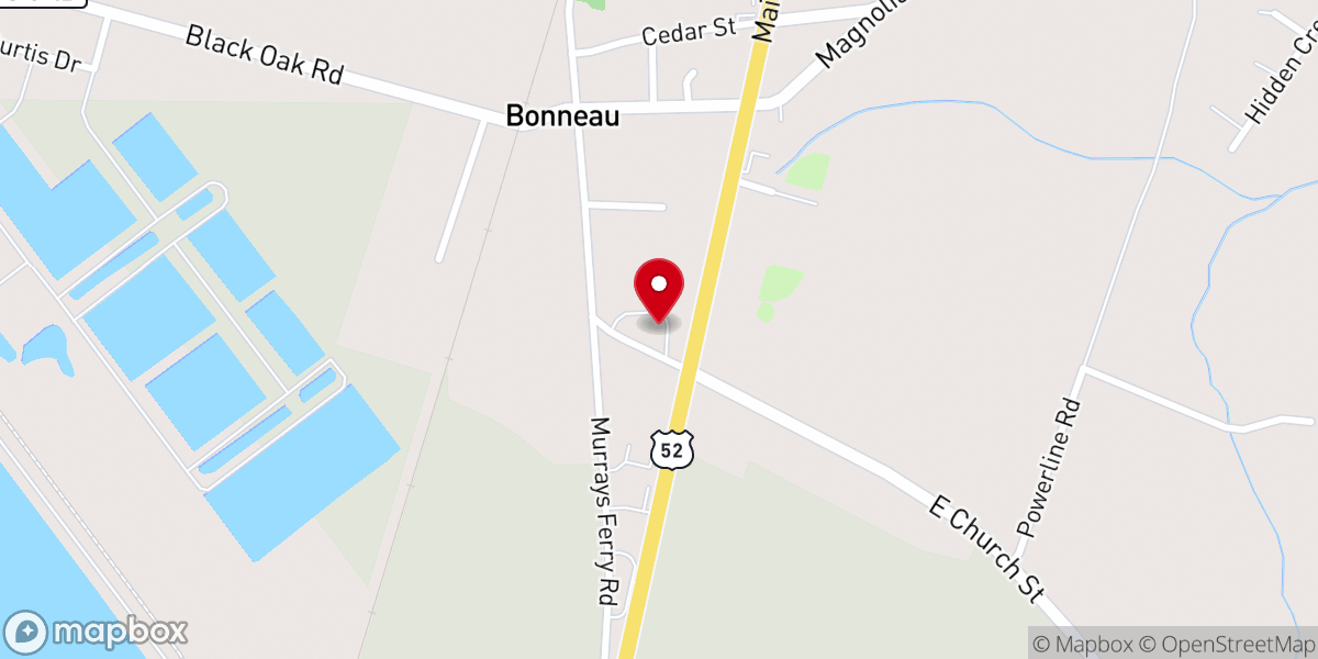 Map showing location of First Baptist Church of Bonneau