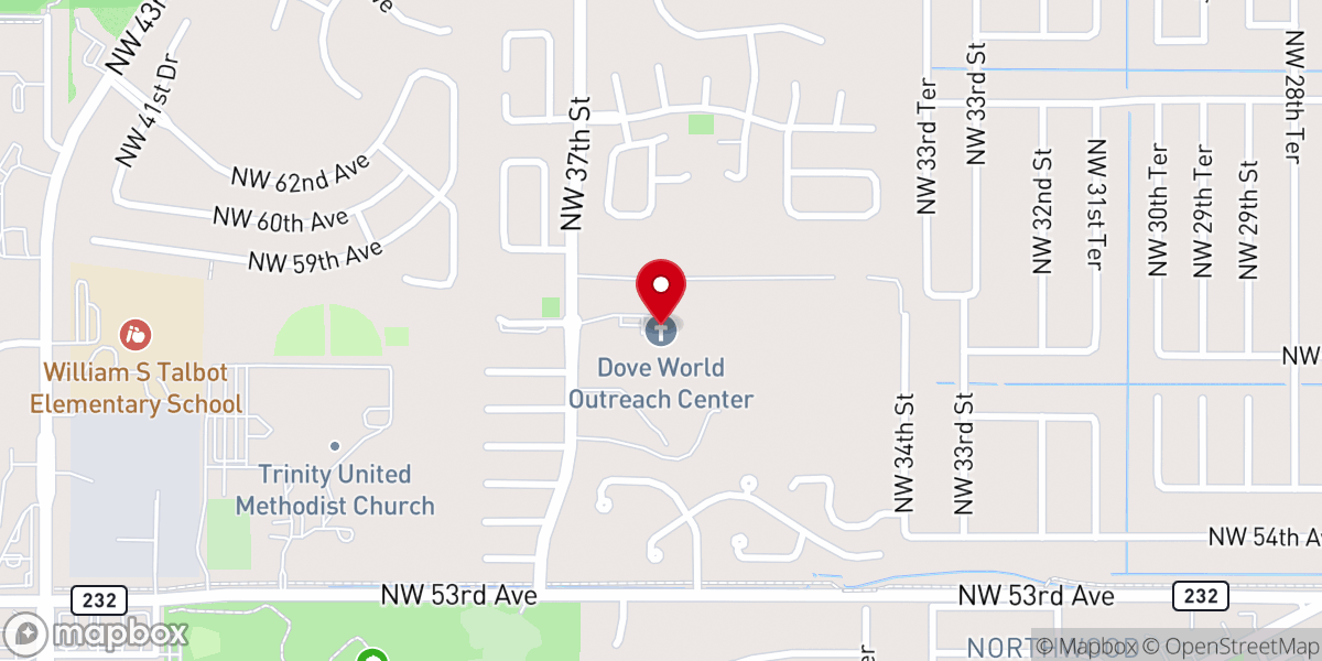 Map showing location of Dove World Outreach Center