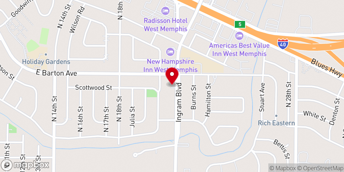 Map showing location of Mid-South Worship Center