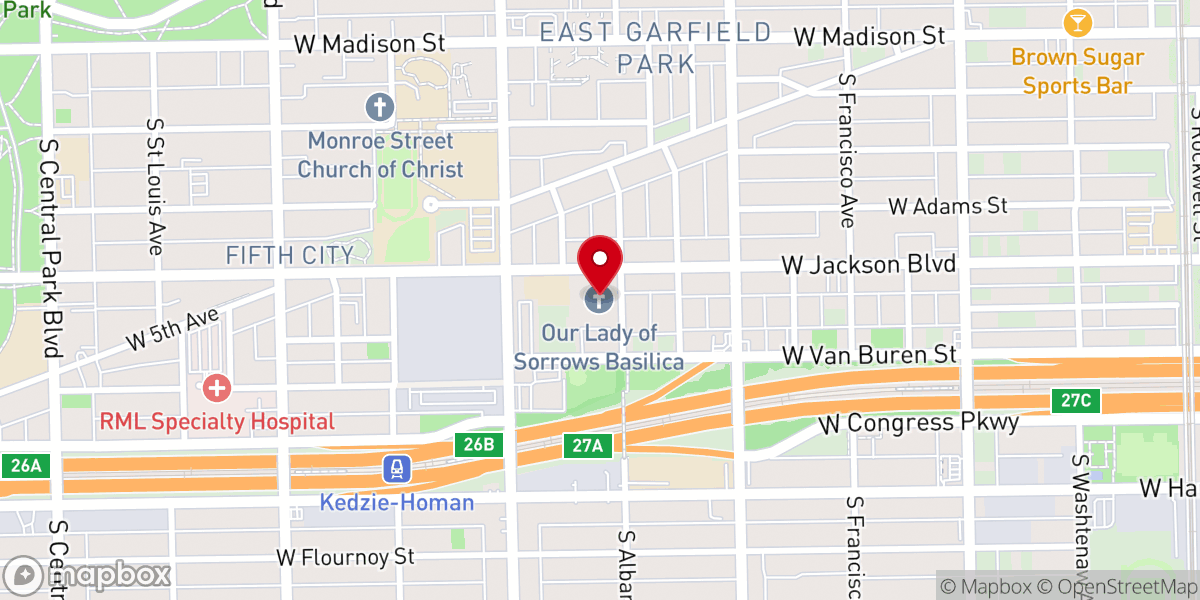 Map showing location of Our Lady of Sorrows Basilica National Shrine