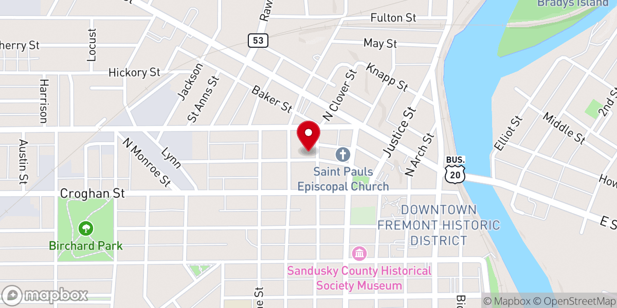 Map showing location of St John's Lutheran Church
