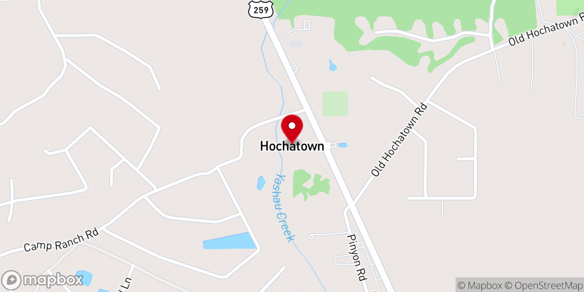 Map showing location of Hochatown First Assembly