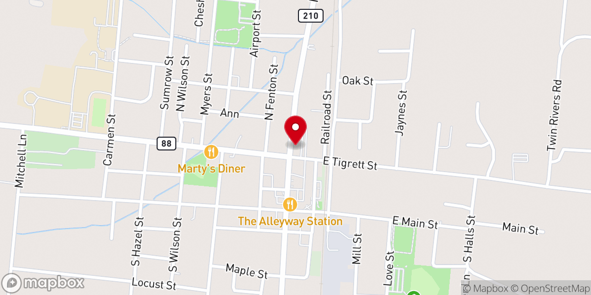Map showing location of First Baptist Church of Halls