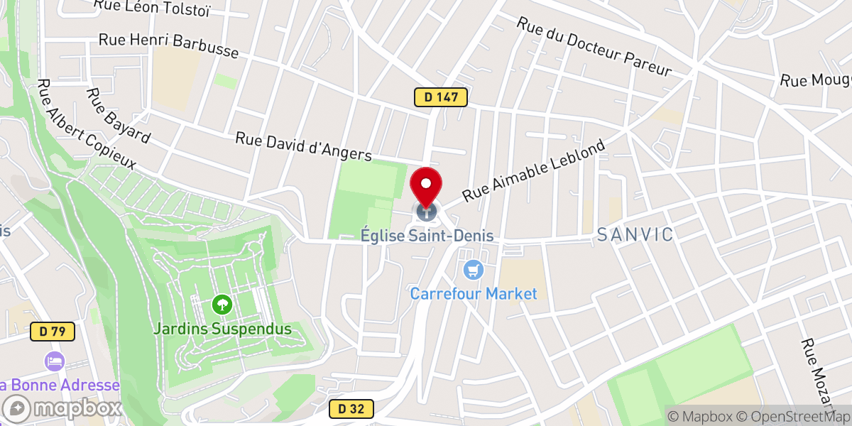 Map showing location of Église Saint Denis de Sanvic
