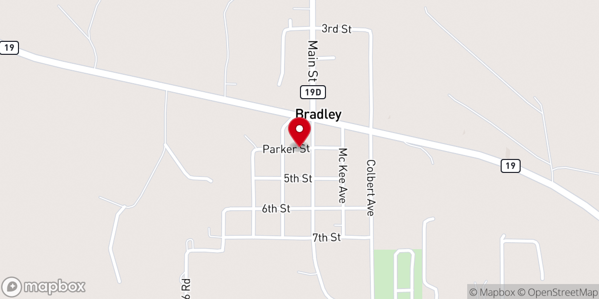 Map showing location of Bradley First Baptist Church