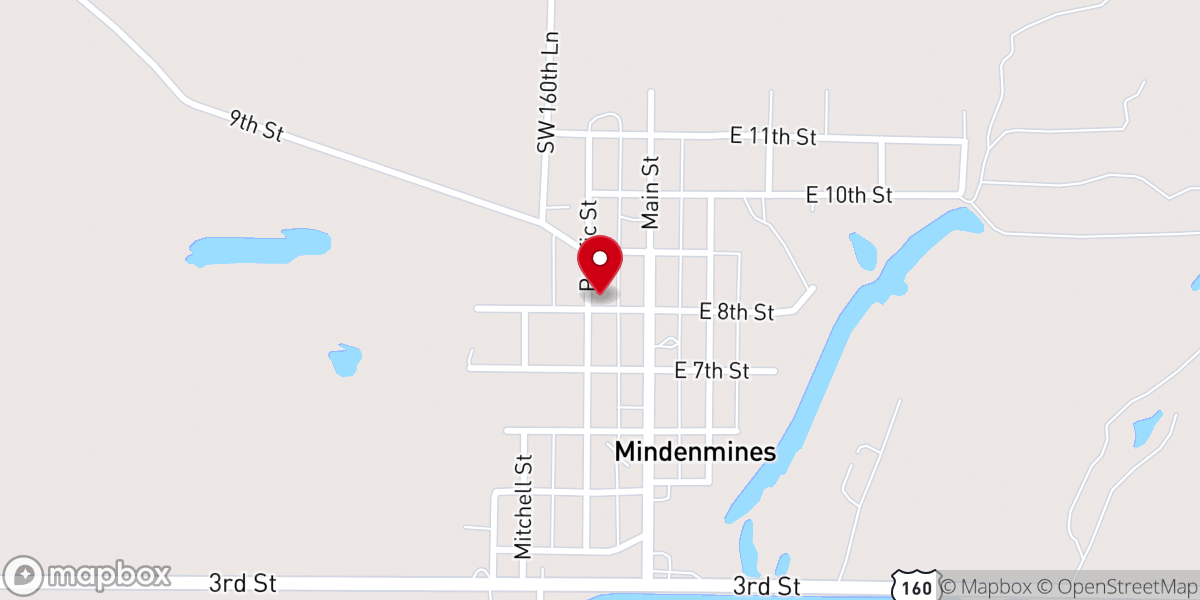 Map showing location of Mindenmines Christian Church