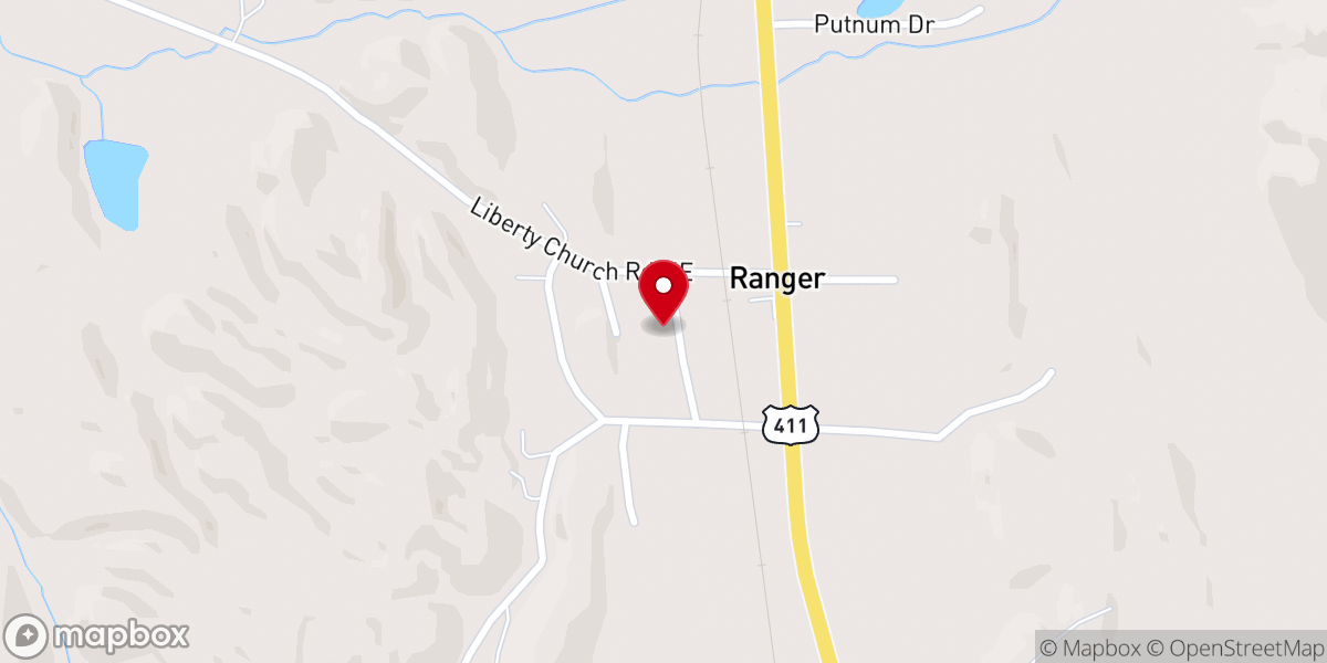 Map showing location of Ranger Baptist Church