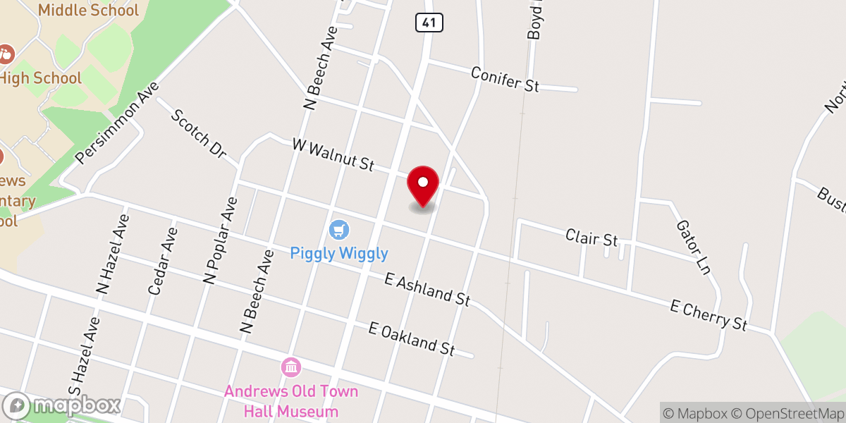 Map showing location of Andrews Church